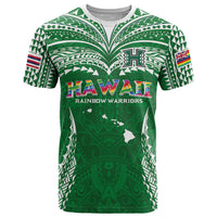 Custom Hawaii Rainbow Warriors T Shirt Polynesian Motif Green Color