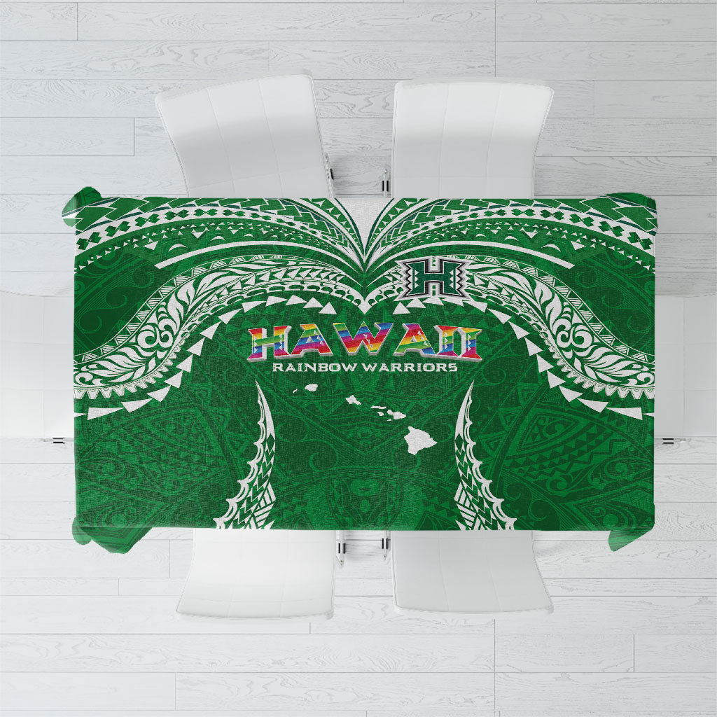 Hawaii Rainbow Warriors Tablecloth Polynesian Motif Green Color