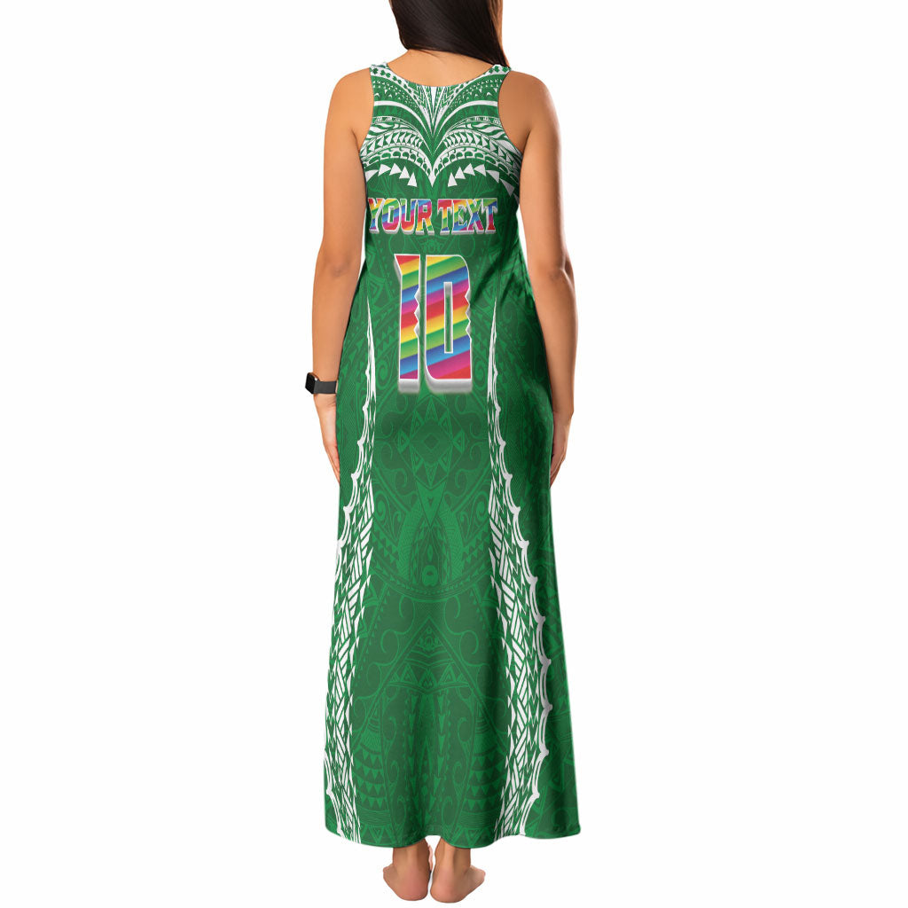 Custom Hawaii Rainbow Warriors Tank Maxi Dress Polynesian Motif Green Color