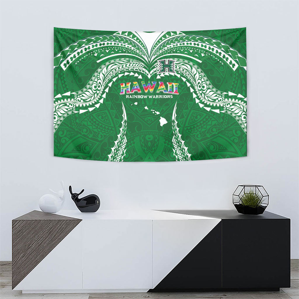 Hawaii Rainbow Warriors Tapestry Polynesian Motif Green Color