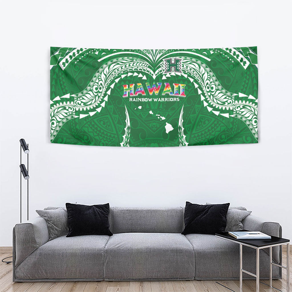 Hawaii Rainbow Warriors Tapestry Polynesian Motif Green Color