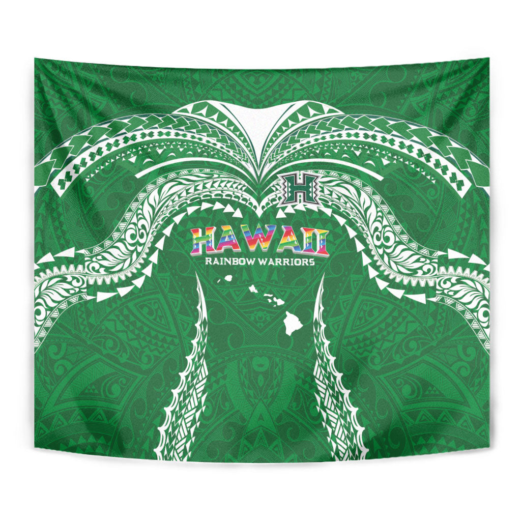 Hawaii Rainbow Warriors Tapestry Polynesian Motif Green Color