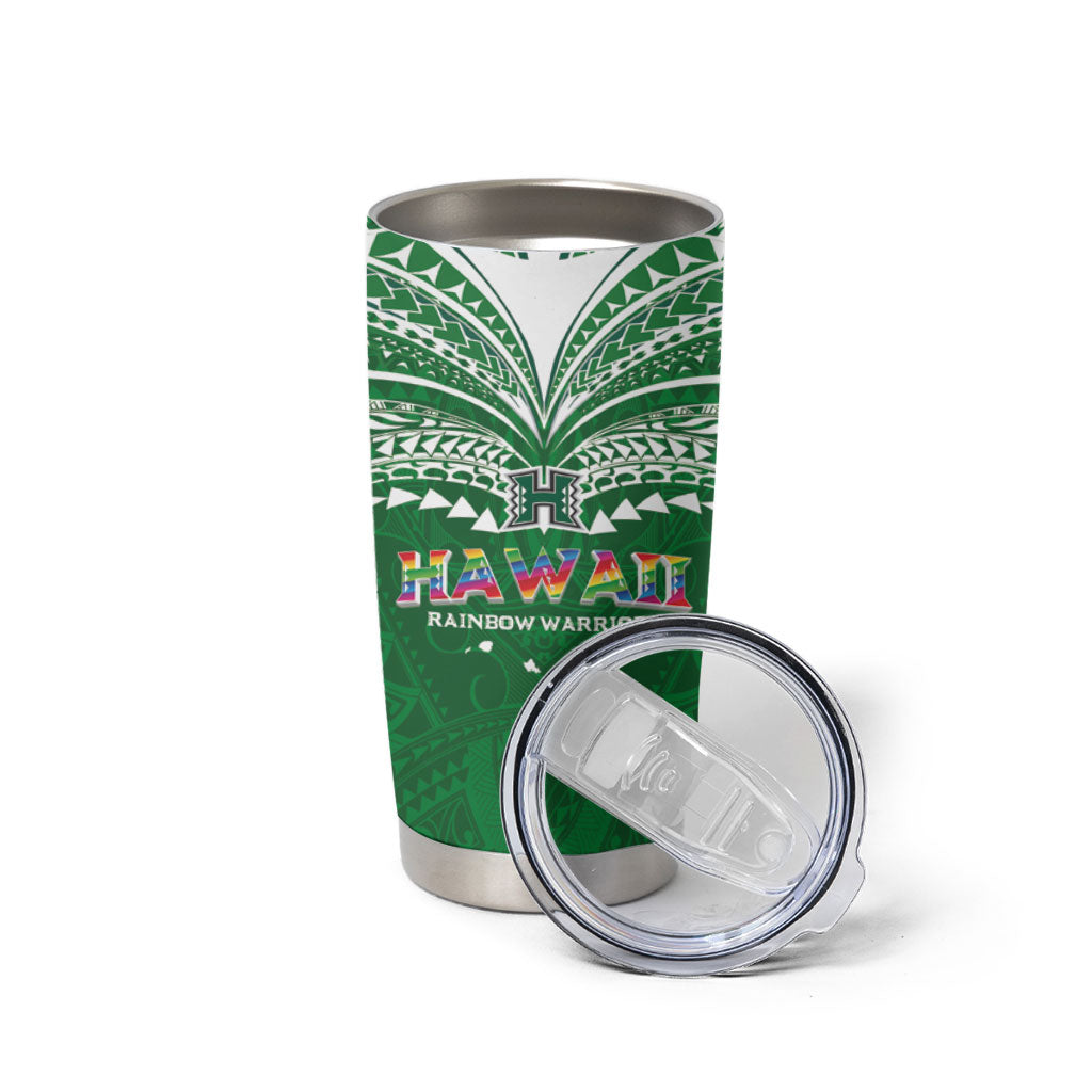 Custom Hawaii Rainbow Warriors Tumbler Cup Polynesian Motif Green Color