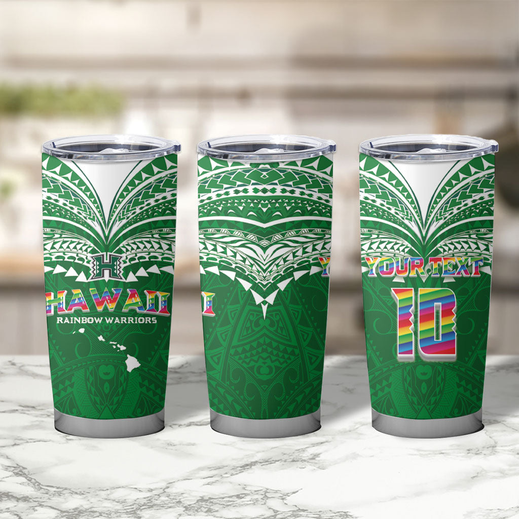 Custom Hawaii Rainbow Warriors Tumbler Cup Polynesian Motif Green Color