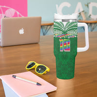 Custom Hawaii Rainbow Warriors Tumbler With Handle Polynesian Motif Green Color