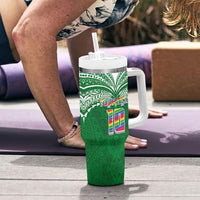 Custom Hawaii Rainbow Warriors Tumbler With Handle Polynesian Motif Green Color