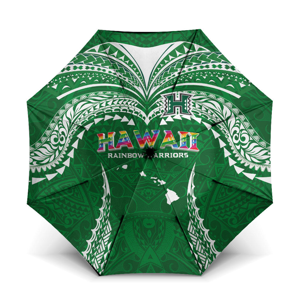 Hawaii Rainbow Warriors Umbrella Polynesian Motif Green Color