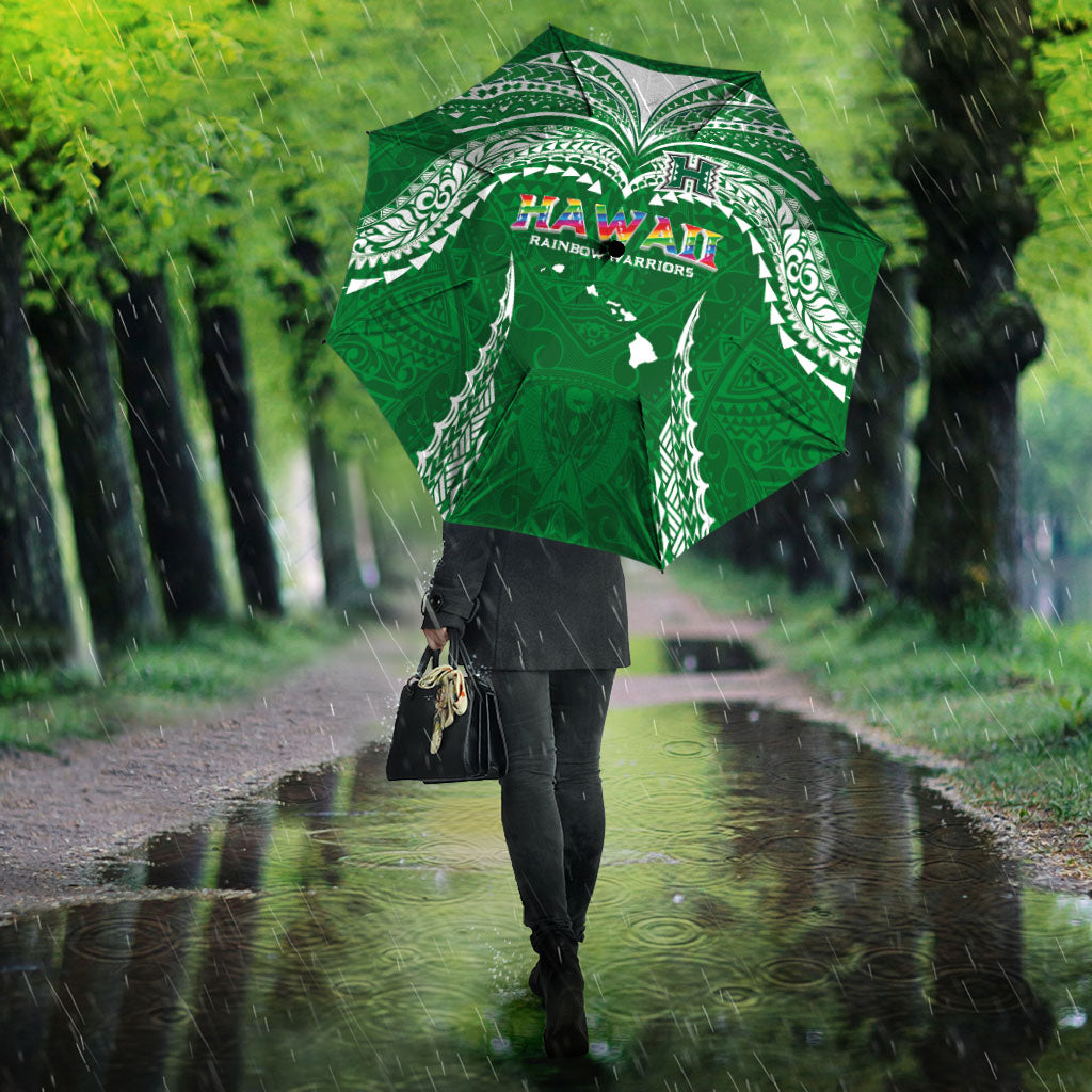Hawaii Rainbow Warriors Umbrella Polynesian Motif Green Color