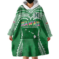 Custom Hawaii Rainbow Warriors Wearable Blanket Hoodie Polynesian Motif Green Color