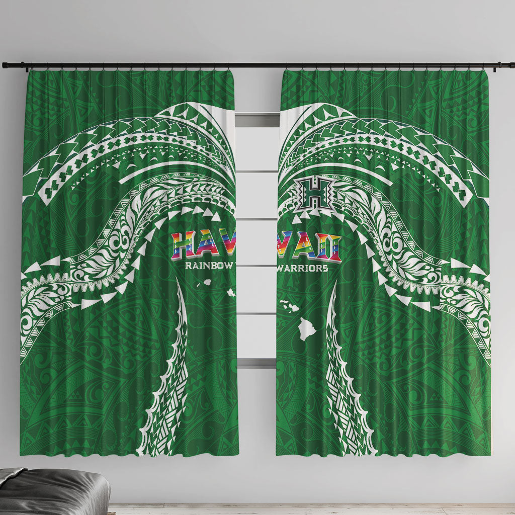 Hawaii Rainbow Warriors Window Curtain Polynesian Motif Green Color