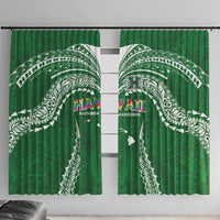 Hawaii Rainbow Warriors Window Curtain Polynesian Motif Green Color