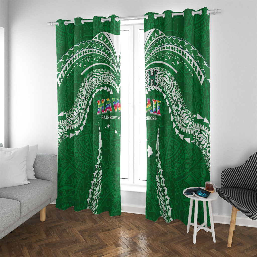 Hawaii Rainbow Warriors Window Curtain Polynesian Motif Green Color