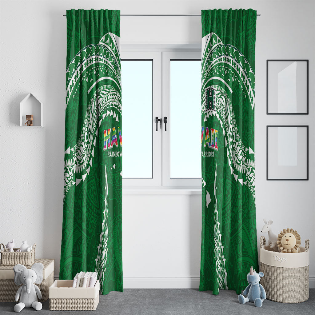 Hawaii Rainbow Warriors Window Curtain Polynesian Motif Green Color
