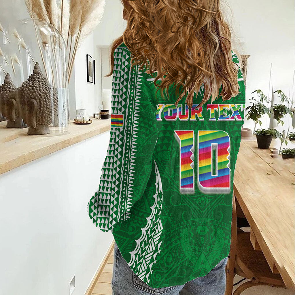 Custom Hawaii Rainbow Warriors Women Casual Shirt Polynesian Motif Green Color