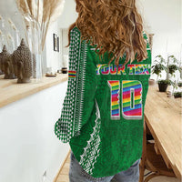Custom Hawaii Rainbow Warriors Women Casual Shirt Polynesian Motif Green Color