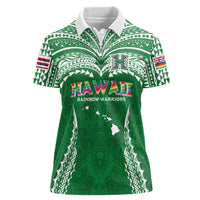 Custom Hawaii Rainbow Warriors Women Polo Shirt Polynesian Motif Green Color