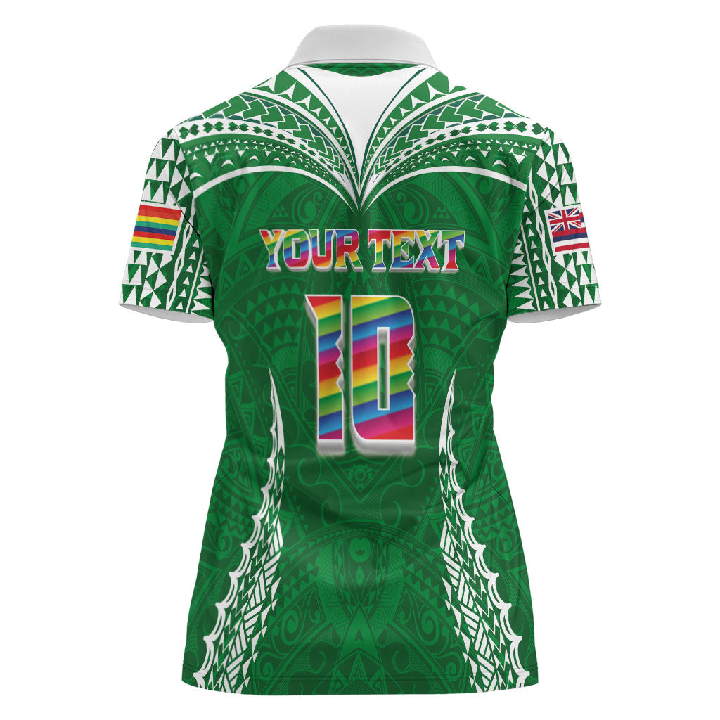 Custom Hawaii Rainbow Warriors Women Polo Shirt Polynesian Motif Green Color