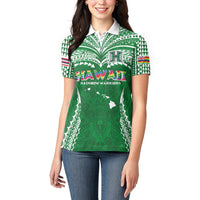 Custom Hawaii Rainbow Warriors Women Polo Shirt Polynesian Motif Green Color