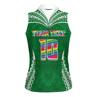 Custom Hawaii Rainbow Warriors Women Sleeveless Polo Shirt Polynesian Motif Green Color