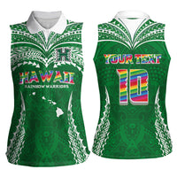Custom Hawaii Rainbow Warriors Women Sleeveless Polo Shirt Polynesian Motif Green Color