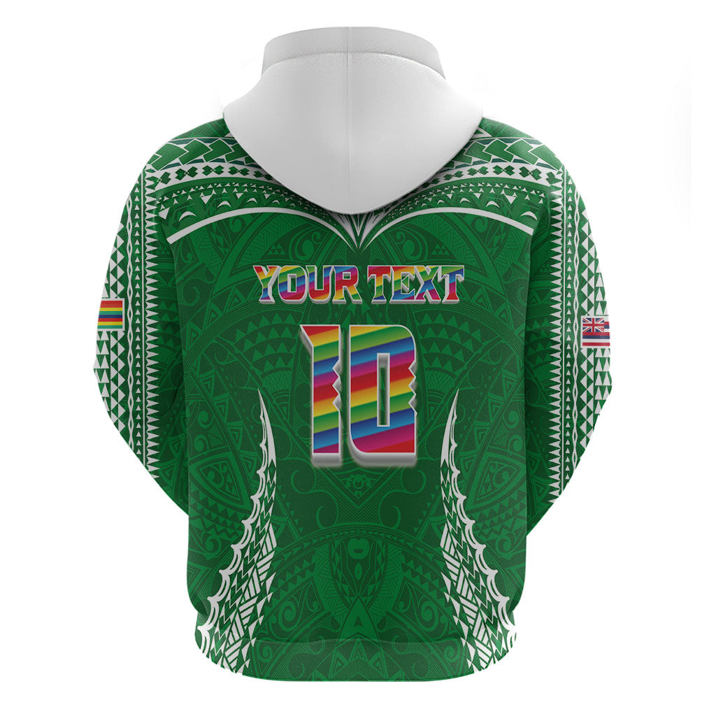 Custom Hawaii Rainbow Warriors Zip Hoodie Polynesian Motif Green Color