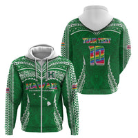 Custom Hawaii Rainbow Warriors Zip Hoodie Polynesian Motif Green Color