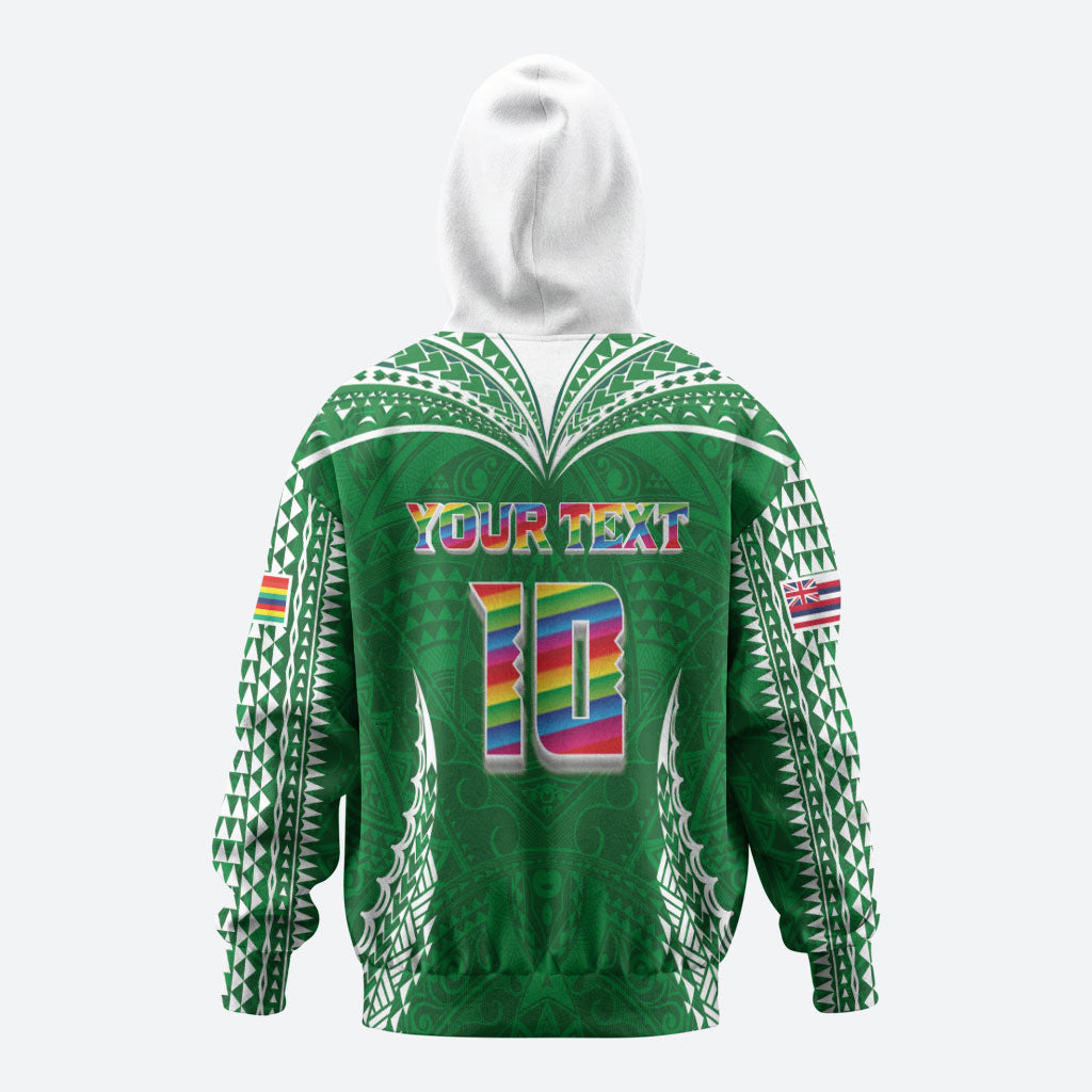 Custom Hawaii Rainbow Warriors Zip Hoodie Polynesian Motif Green Color