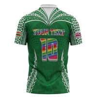Custom Hawaii Rainbow Warriors Zipper Polo Shirt Polynesian Motif Green Color
