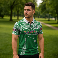 Custom Hawaii Rainbow Warriors Zipper Polo Shirt Polynesian Motif Green Color