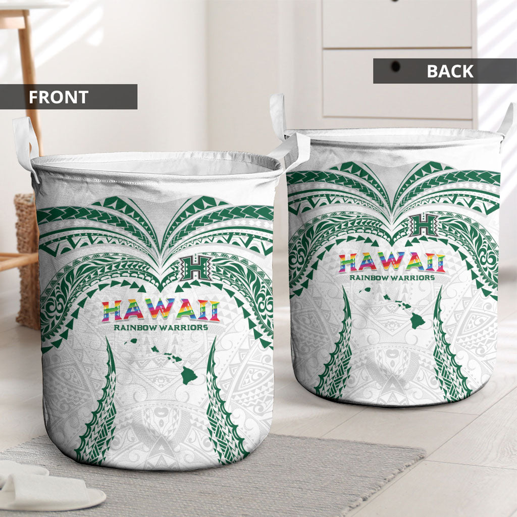 Hawaii Rainbow Warriors Laundry Basket Polynesian Motif White Color