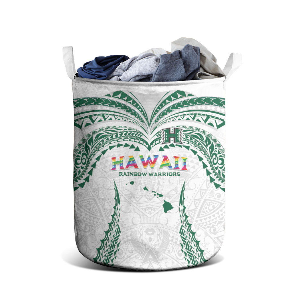 Hawaii Rainbow Warriors Laundry Basket Polynesian Motif White Color