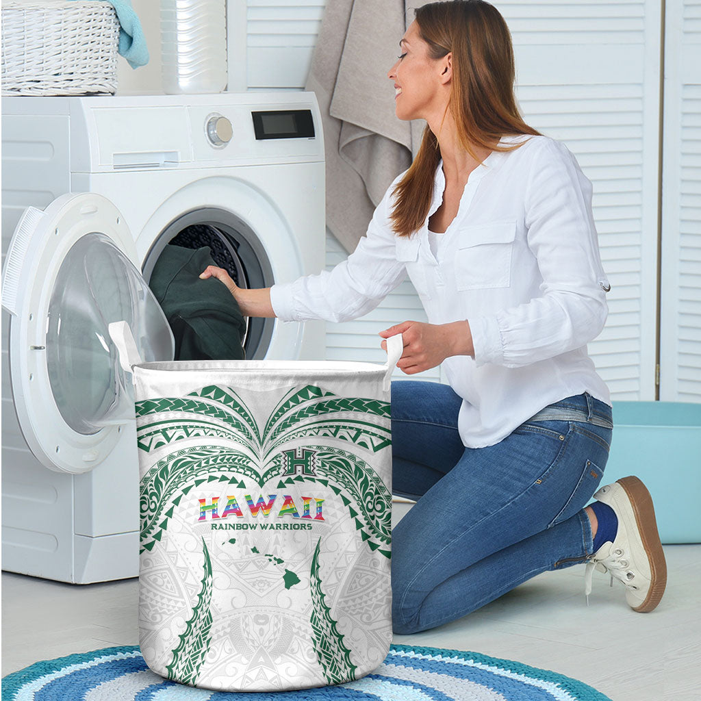 Hawaii Rainbow Warriors Laundry Basket Polynesian Motif White Color