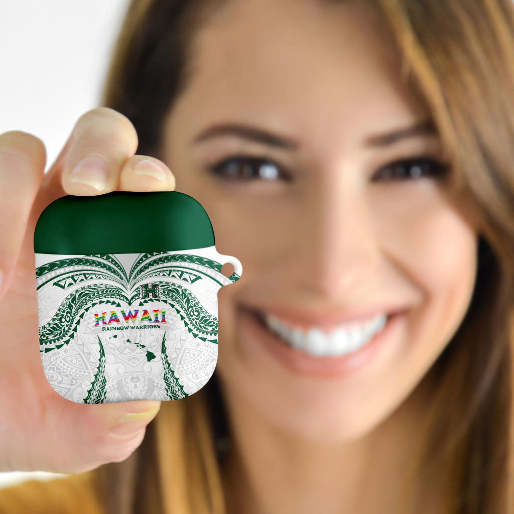 Hawaii Rainbow Warriors AirPods Case Polynesian Motif White Color
