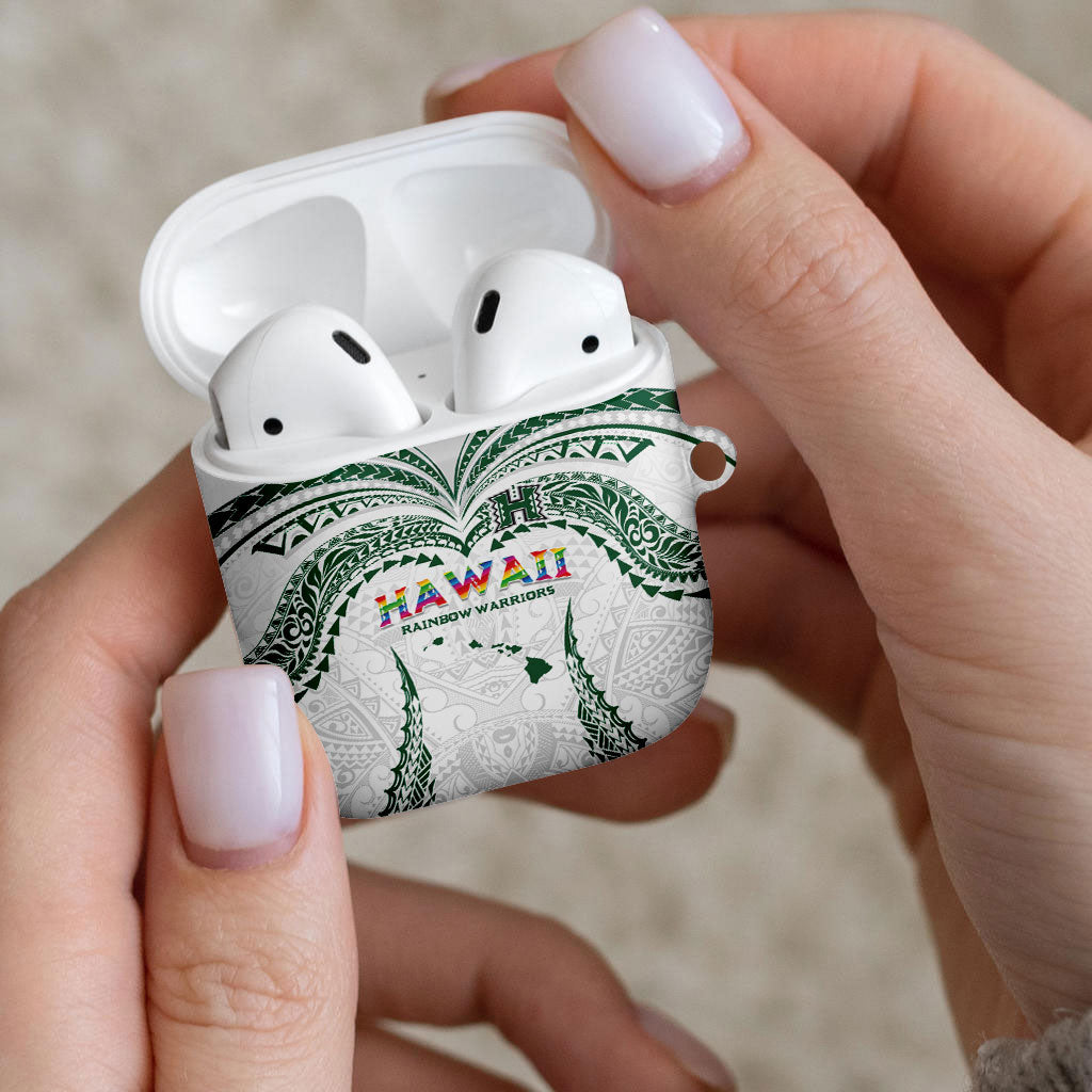 Hawaii Rainbow Warriors AirPods Case Polynesian Motif White Color