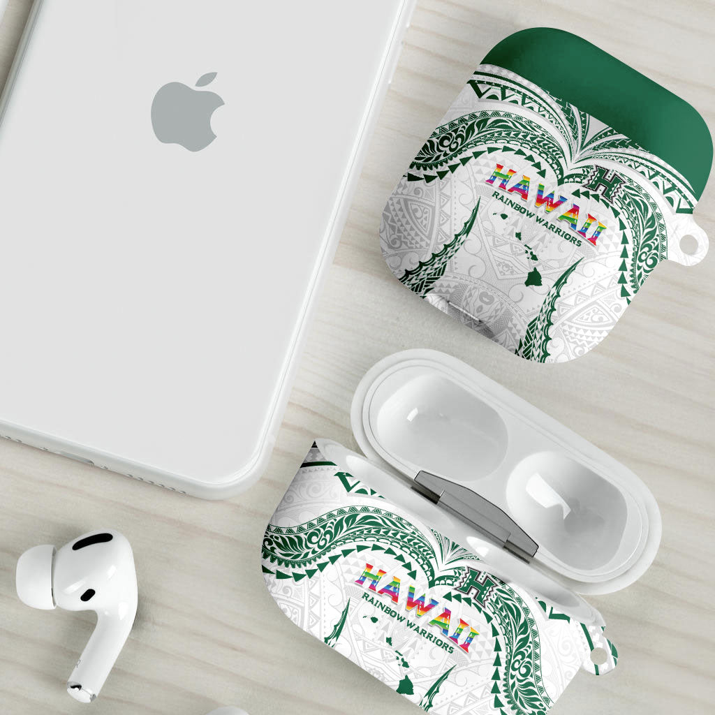 Hawaii Rainbow Warriors AirPods Case Polynesian Motif White Color