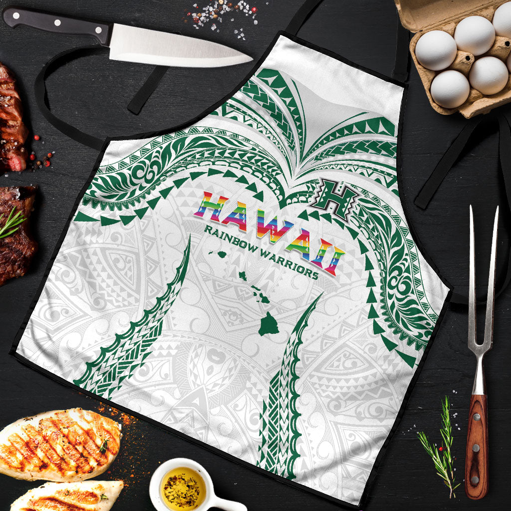 Hawaii Rainbow Warriors Apron Polynesian Motif White Color