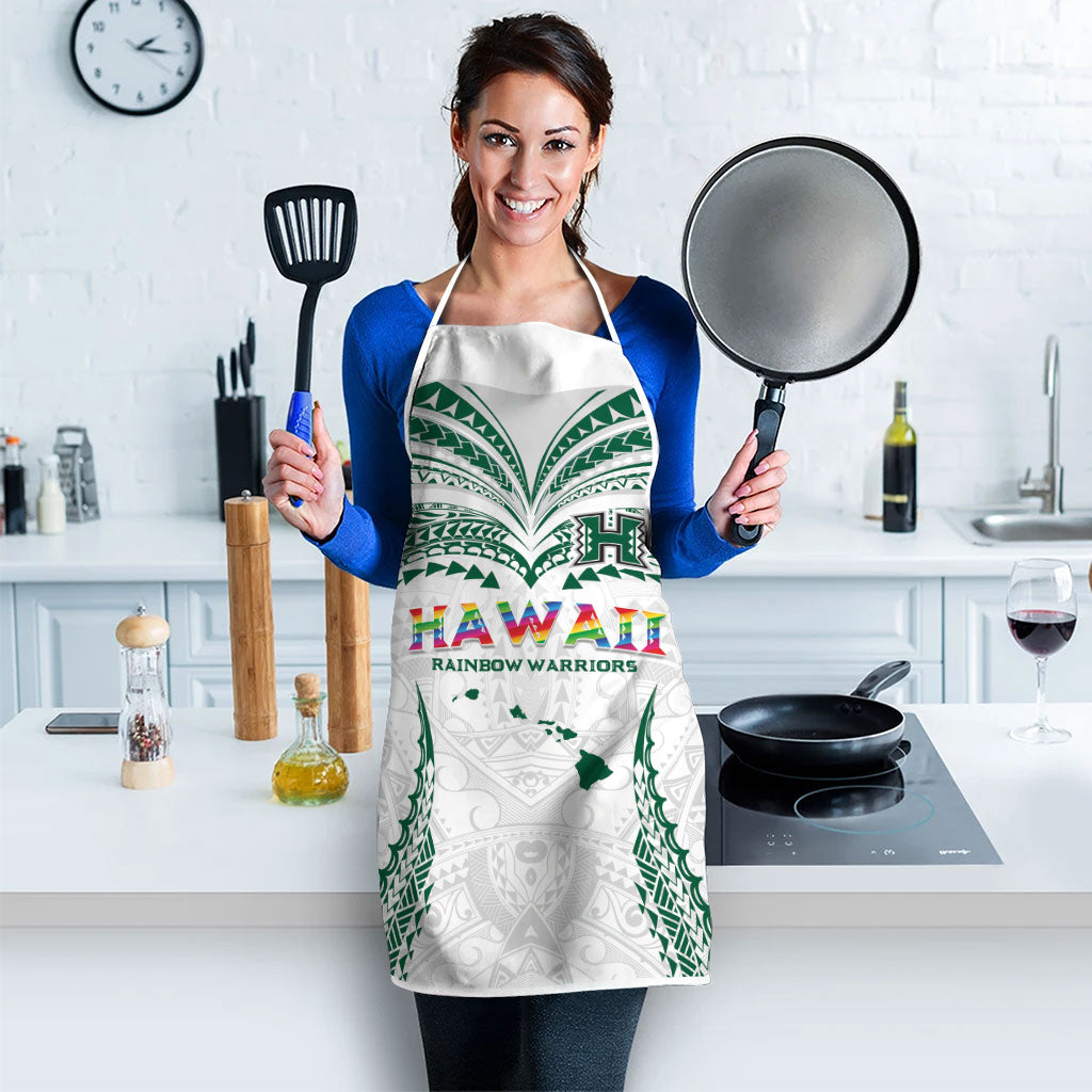 Hawaii Rainbow Warriors Apron Polynesian Motif White Color