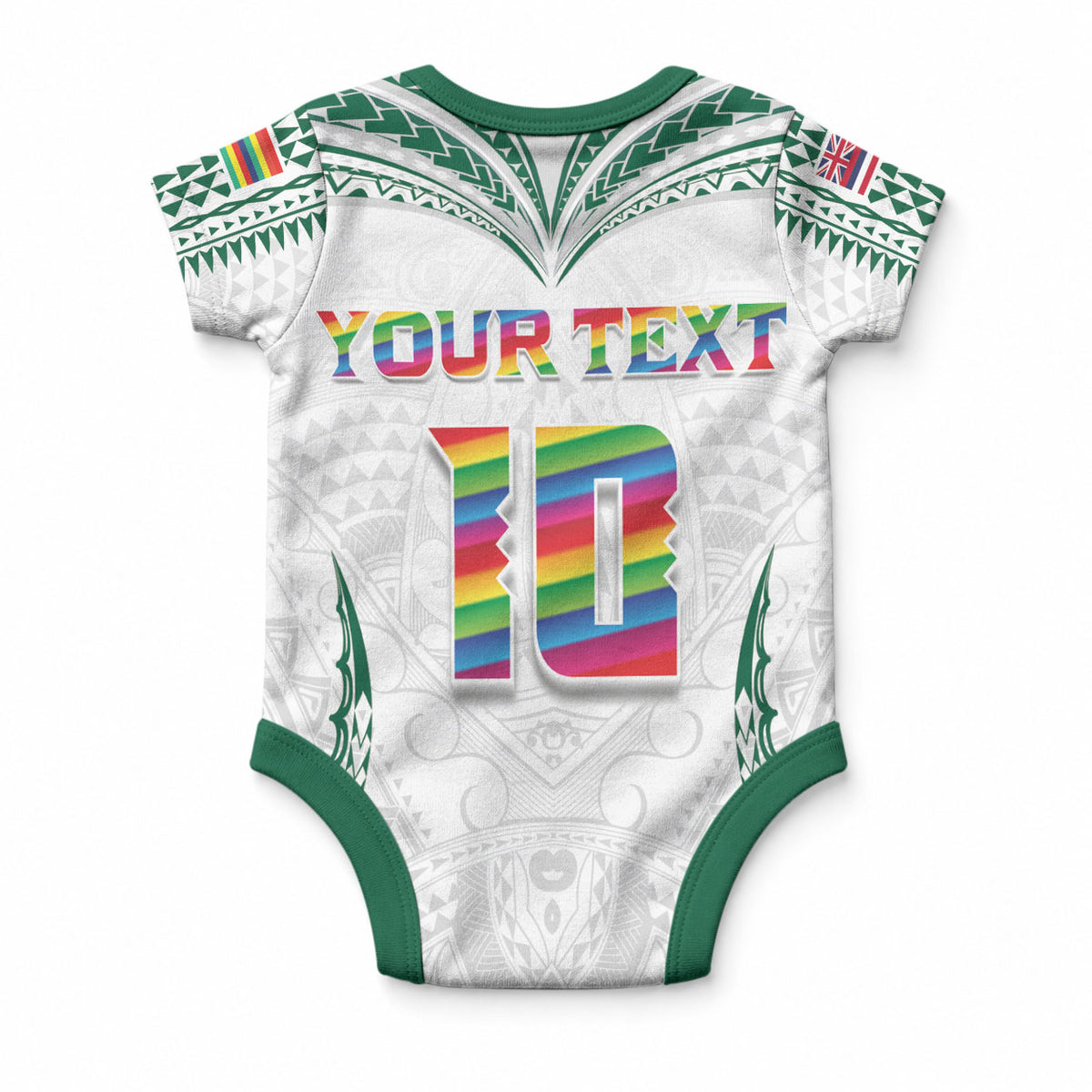Custom Hawaii Rainbow Warriors Baby Onesie Polynesian Motif White Color