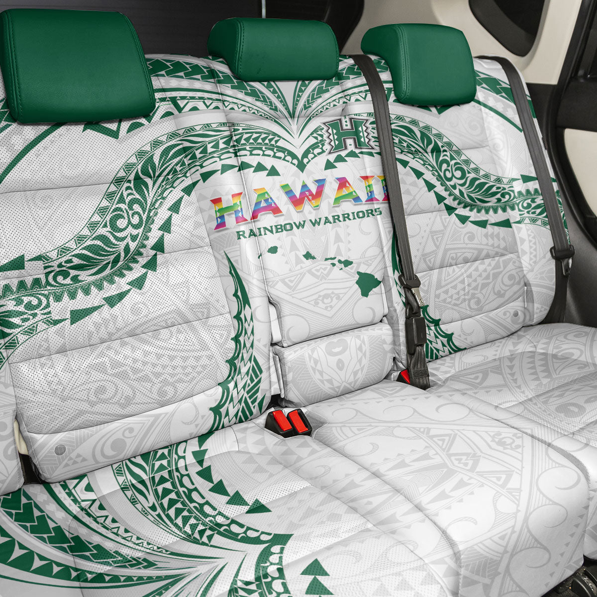 Hawaii Rainbow Warriors Back Car Seat Cover Polynesian Motif White Color