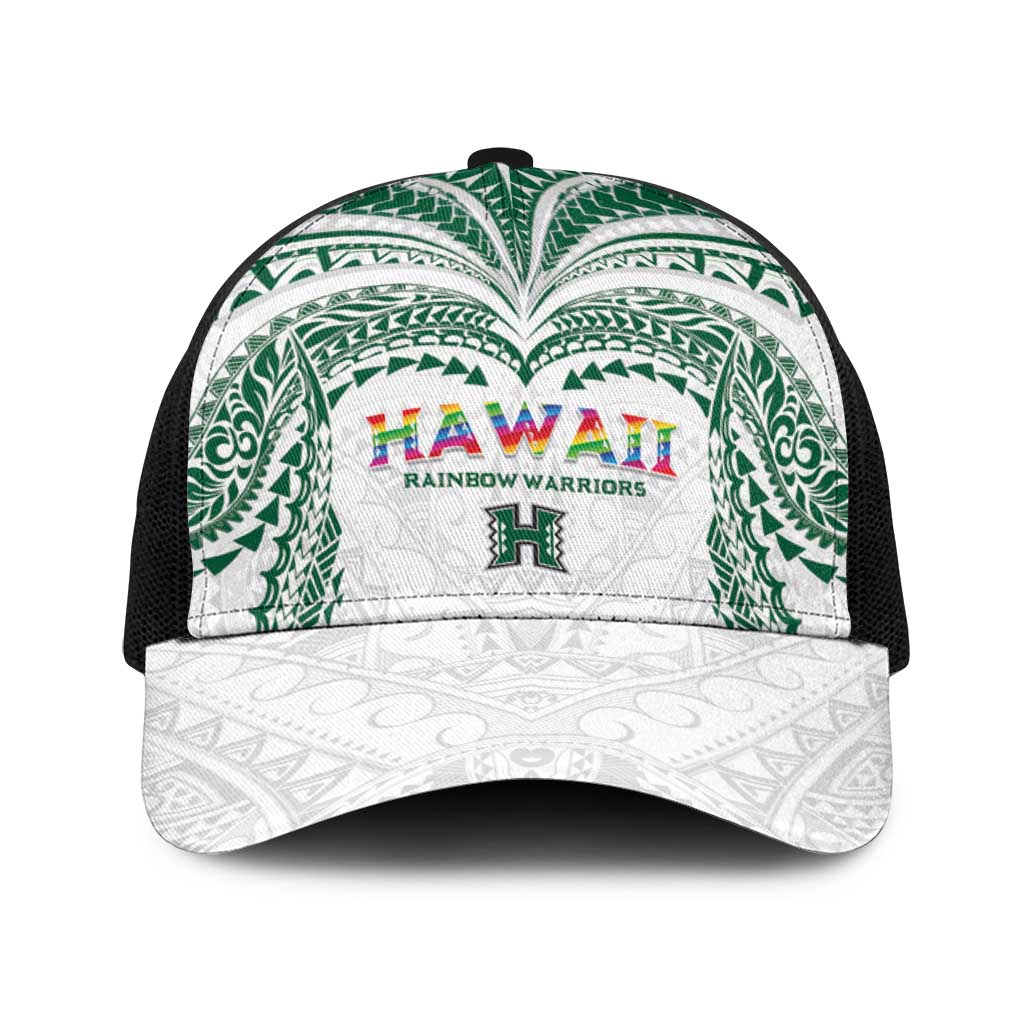Hawaii Rainbow Warriors Baseball Net Cap Polynesian Motif White Color