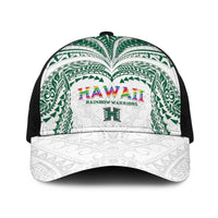 Hawaii Rainbow Warriors Baseball Net Cap Polynesian Motif White Color