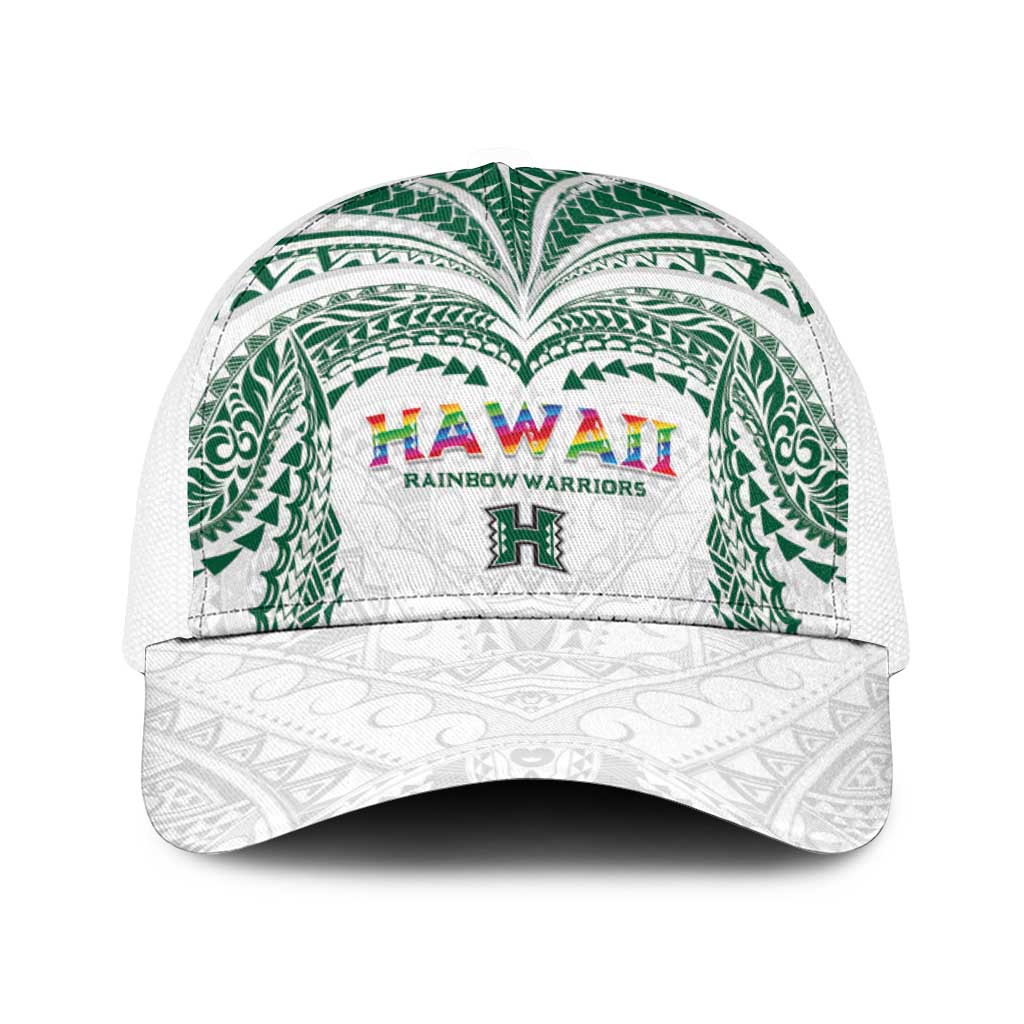 Hawaii Rainbow Warriors Baseball Net Cap Polynesian Motif White Color