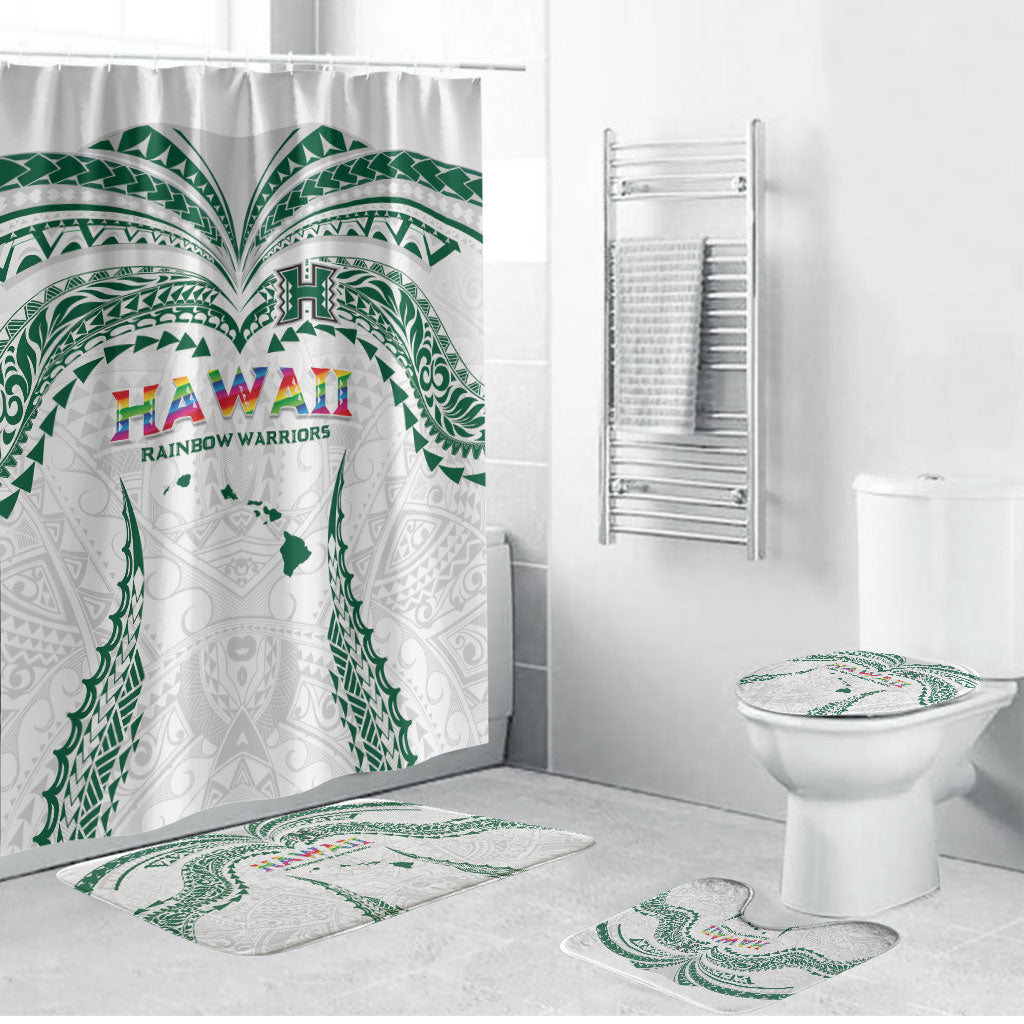 Hawaii Rainbow Warriors Bathroom Set Polynesian Motif White Color