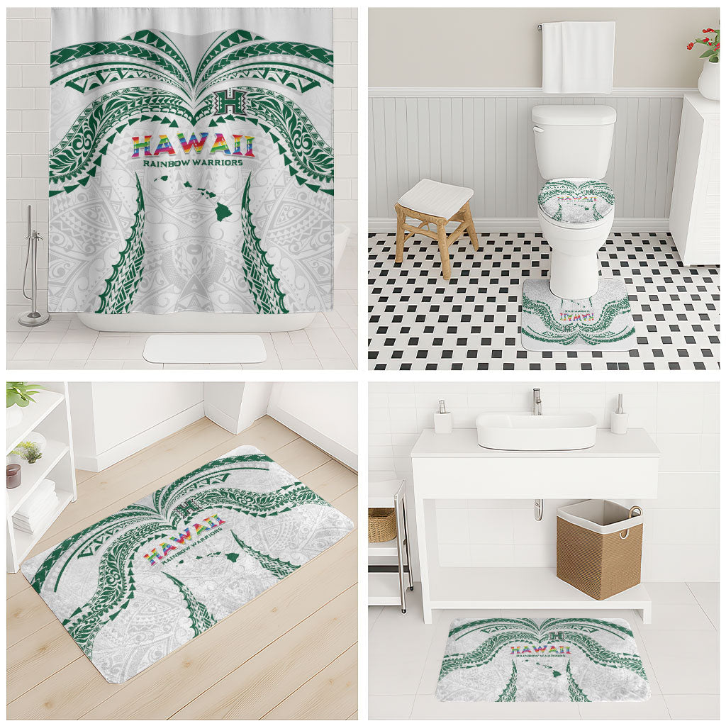 Hawaii Rainbow Warriors Bathroom Set Polynesian Motif White Color