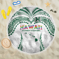 Hawaii Rainbow Warriors Beach Blanket Polynesian Motif White Color