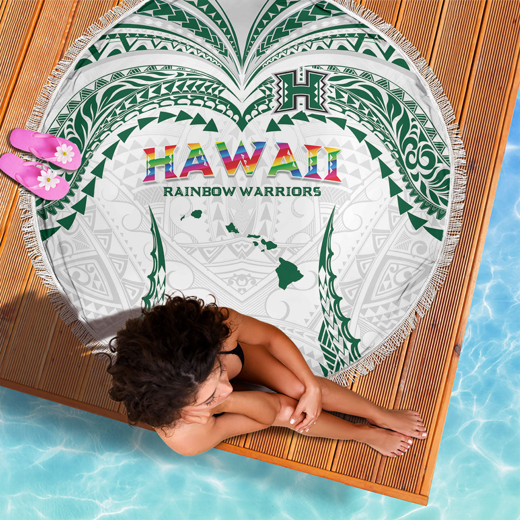 Hawaii Rainbow Warriors Beach Blanket Polynesian Motif White Color