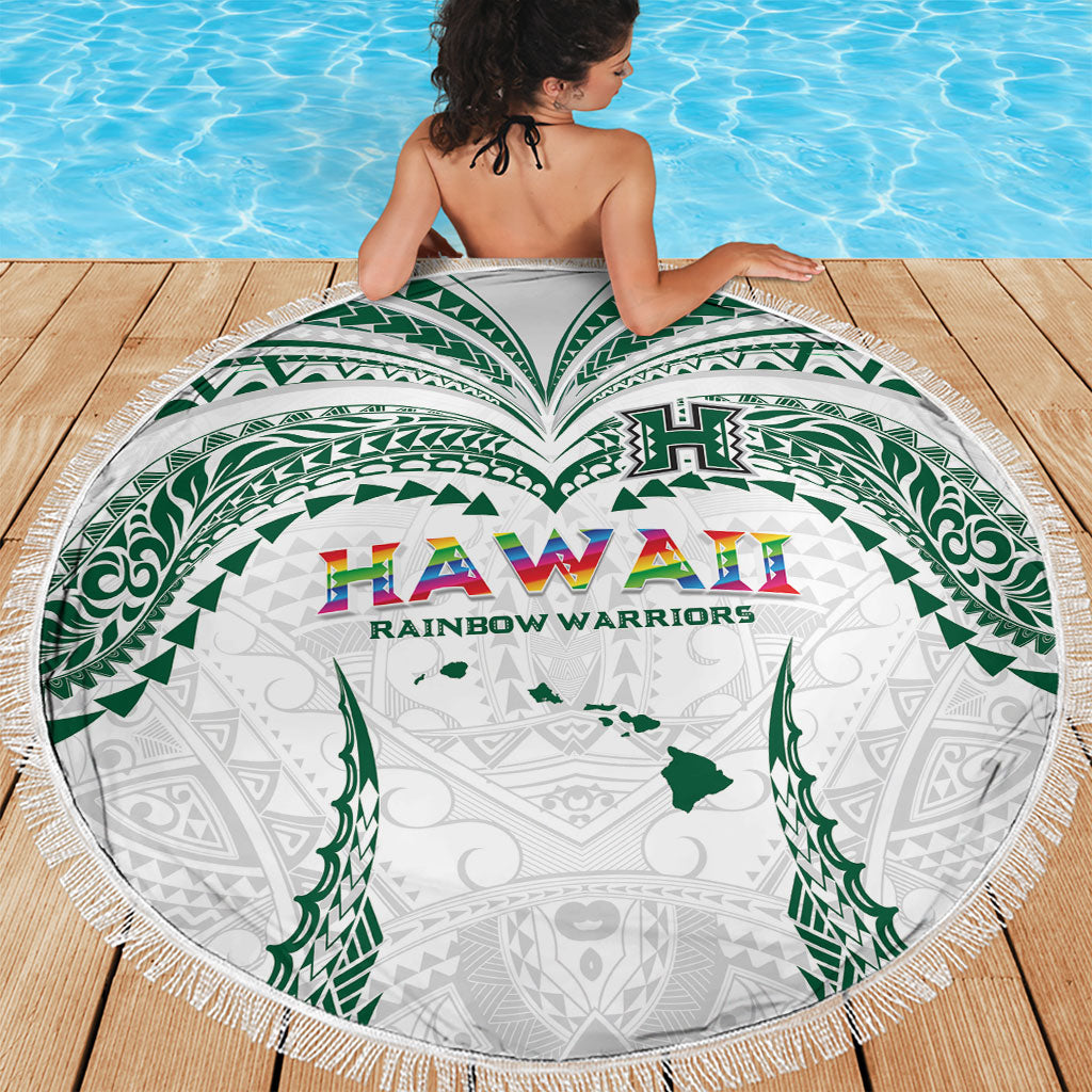 Hawaii Rainbow Warriors Beach Blanket Polynesian Motif White Color