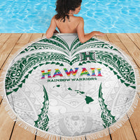 Hawaii Rainbow Warriors Beach Blanket Polynesian Motif White Color