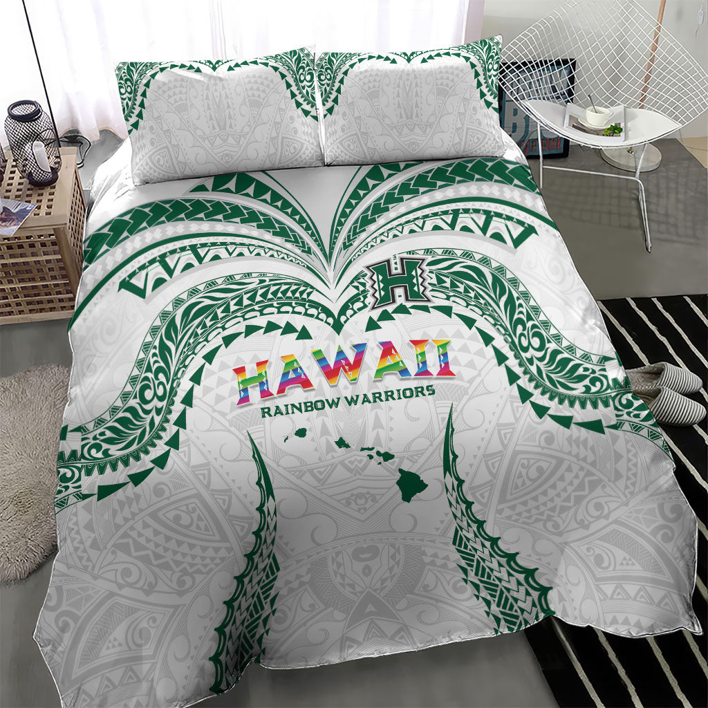 Hawaii Rainbow Warriors Bedding Set Polynesian Motif White Color