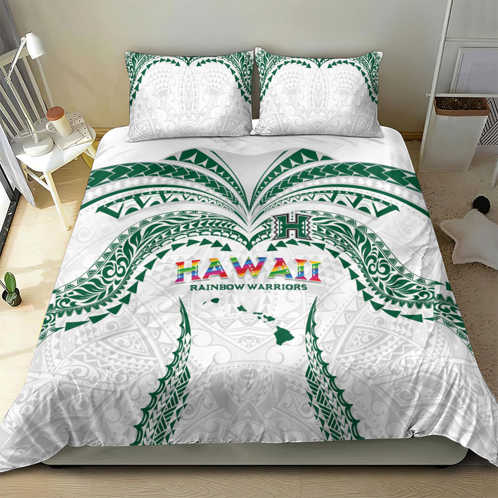 Hawaii Rainbow Warriors Bedding Set Polynesian Motif White Color